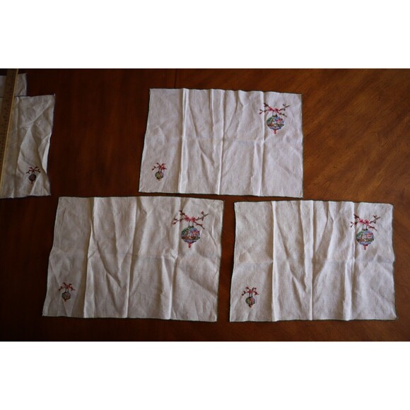 Vtg Cross Stitch Placemats Or Napkins Japanese Cherry Blossom Building 18x12" - Picture 11 of 16